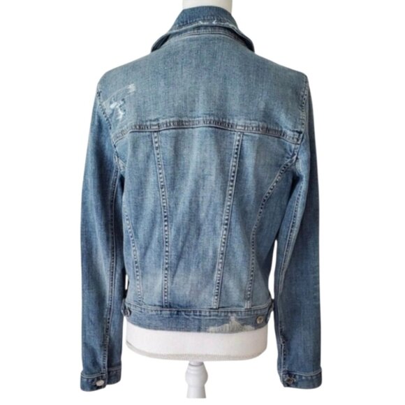 White House Black Market Classic Distressed Medium Blue Denim Jacket Size 10 - Picture 2 of 9